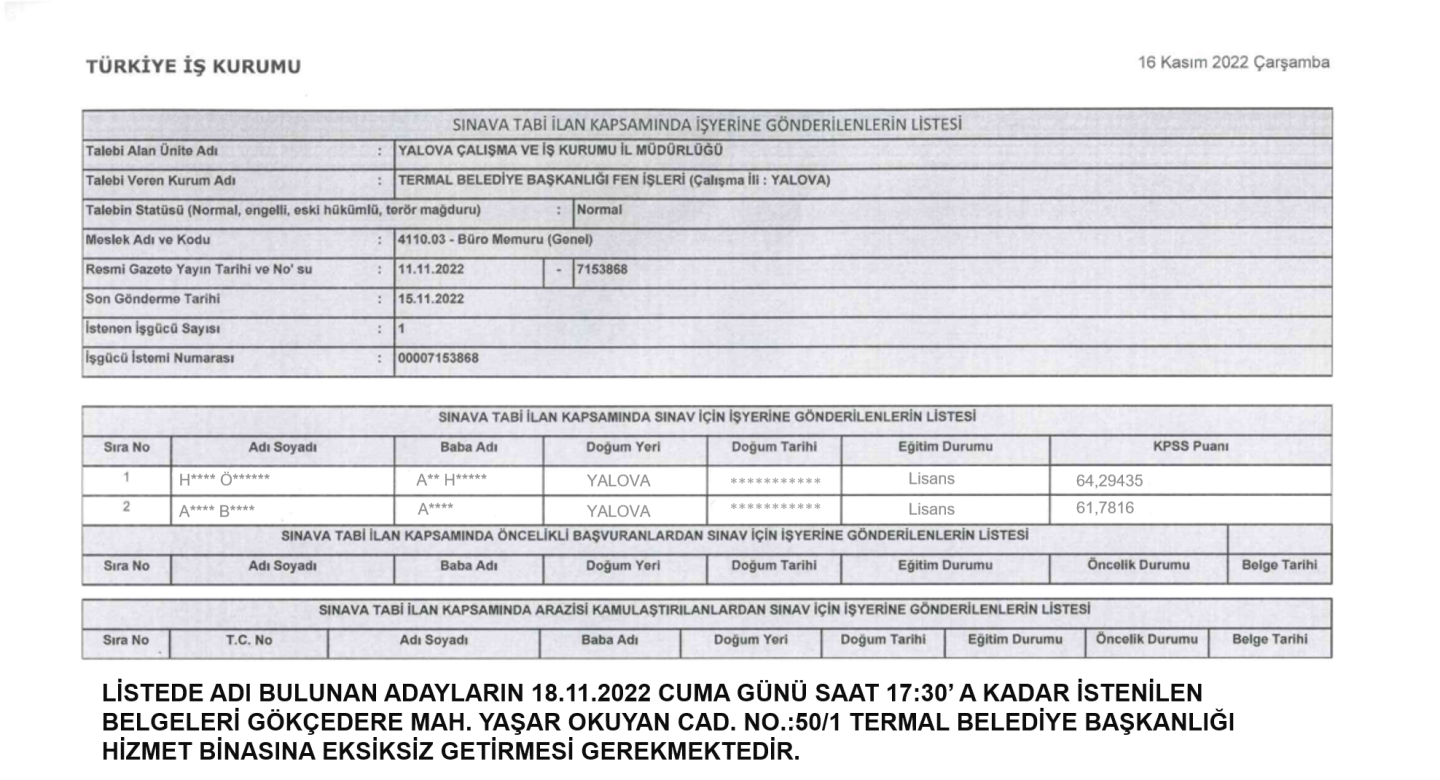 İŞÇİ ALIM İLANI HK.