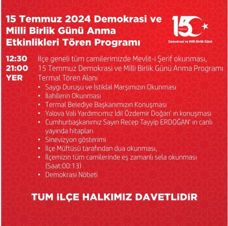 15 TEMMUZ ETKİNLİK PROGRAMI