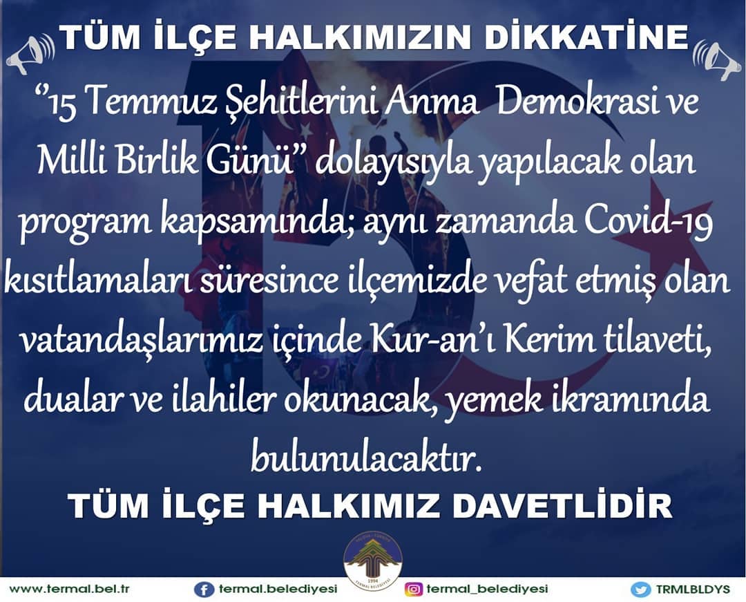 15 TEMMUZ ŞEHİTLERİNİ ANMA, DEMOKRASİ VE MİLLİ BİRLİK GÜNÜ ANMA PROGRAMI